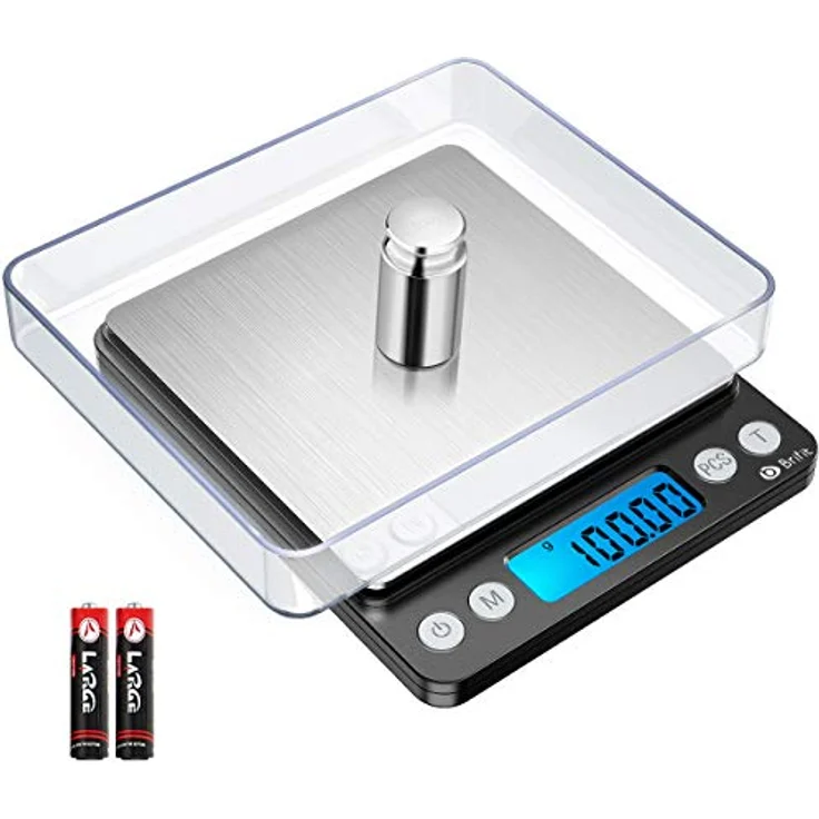 Brifit Feinwaage 0.01g, Digitale Küchenwaage mit 500g Kapazität, Edelstahl Kalibriergewicht, Tara-Funktion, PCS-Funktion, 6 Einheiten Konvertierung, Schwarz – Bild 1