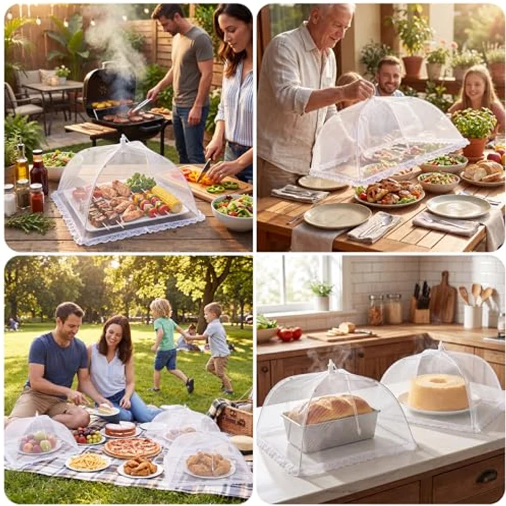 Homealexa 6er Set Fliegenhaube Lebensmittel, Pop-Up Abdeckhauben für Fliegenschutz, Faltbar 43×43×25 cm für BBQ & Picknick – Bild 5