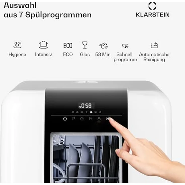 Klarstein Melville Tischgeschirrspüler, kompakte Spülmaschine für 3 Gedecke, 7 Programme, 6 L Wasserverbrauch, AquaStop, tragbares Design – Bild 4