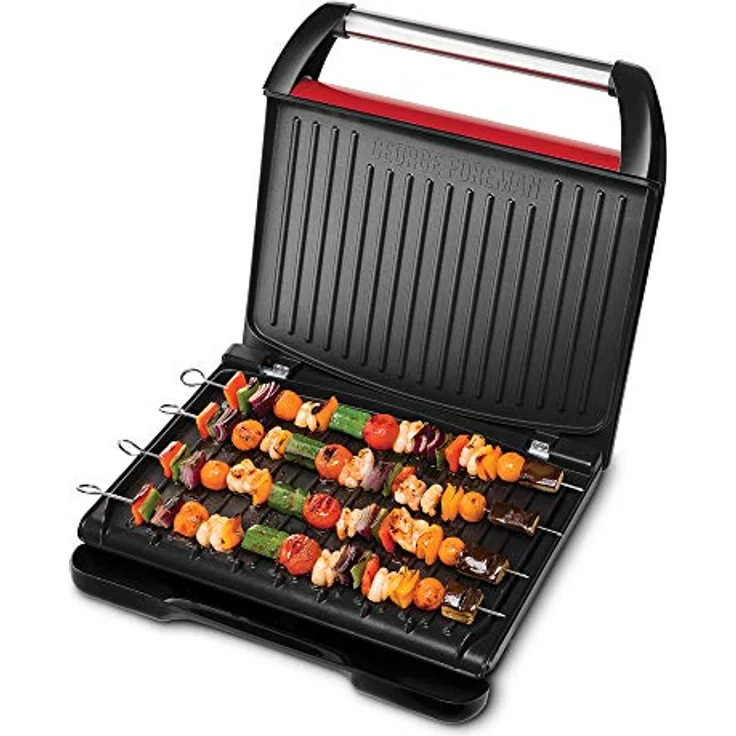 George Foreman 25050-56 Fitnessgrill Entertaining Steel, Kontaktgrill, Panini- und Sandwichgrill, 33 x 22 cm große Grillfläche für bis zu 7 Portionen, Edelstahl-rot – Bild 2