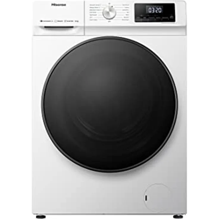 Hisense WFQA9014EVJMW Waschmaschine mit Dampf, WLAN-Konnektivität, Frontlast 9 kg, Waschen, 1400 U/min, effizienter Invertermotor, Anti-Schaukelsystem, XL-Tür, großes LED-Display