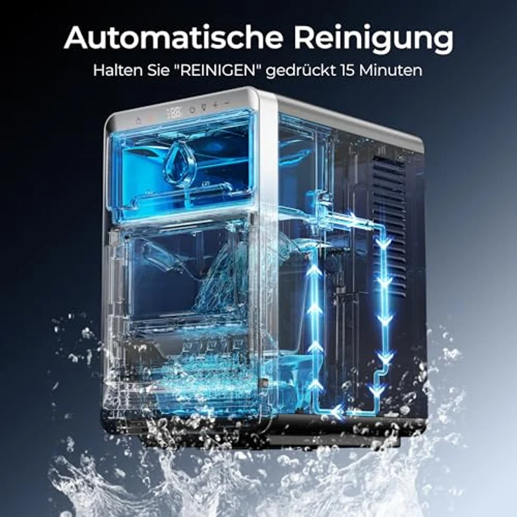 EUHOMY Tragbare LunaArc™ Crescent Eiswürfelmaschine, 1600 Stück/Tag, 12 Minuten Eisproduktion, automatische Tiefenreinigung, ideal für Whiskey/Kaffee/Softdrinks – Bild 5