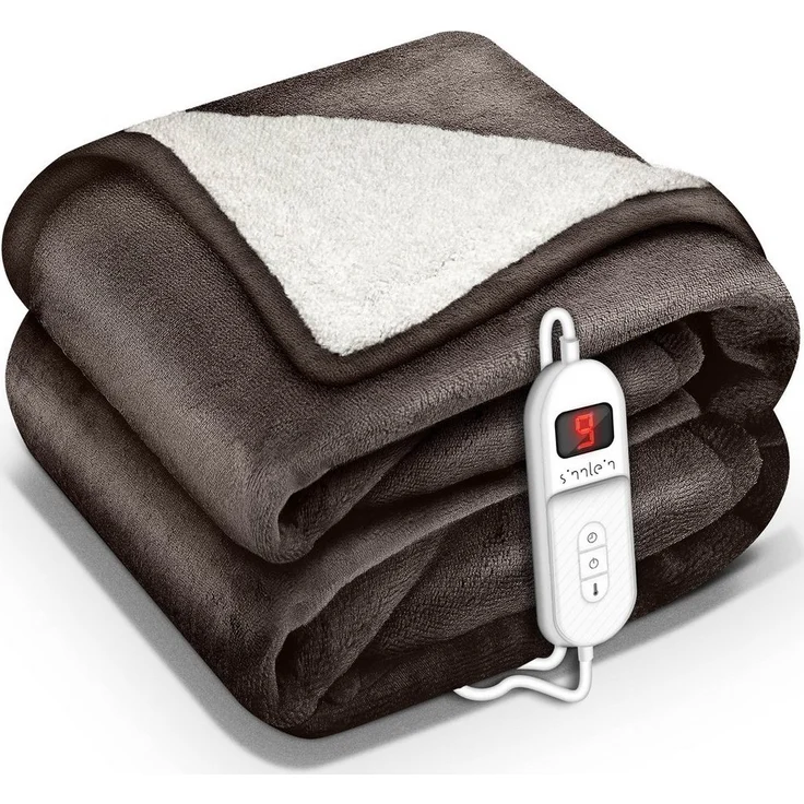 sinnlein Heizdecke mit Abschaltautomatik Elektrische Wärmedecke, 9 Temperaturstufen Digitalanzeige, Flanell Fleece, Sherpastoff, Vliesstoff, 120 W, waschbar bis 30°C (Grau) - Preisvergleich
