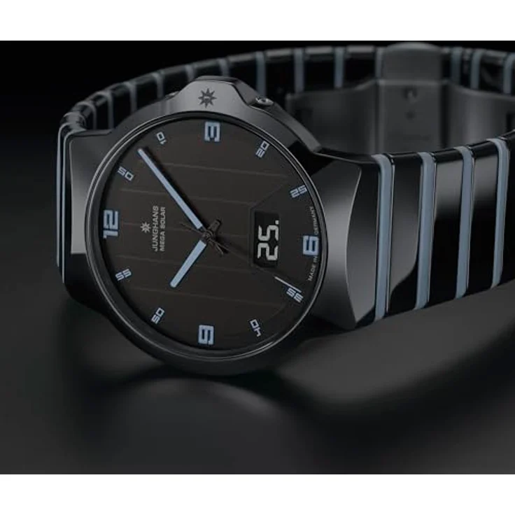 JUNGHANS Funk-Solar Herrenuhr Force Mega Solar Keramik/Eisblau 018/1400.44, Armbanduhr mit schwarzem Keramikarmband und Antireflex-Saphirglas - Preisvergleich – Bild 2
