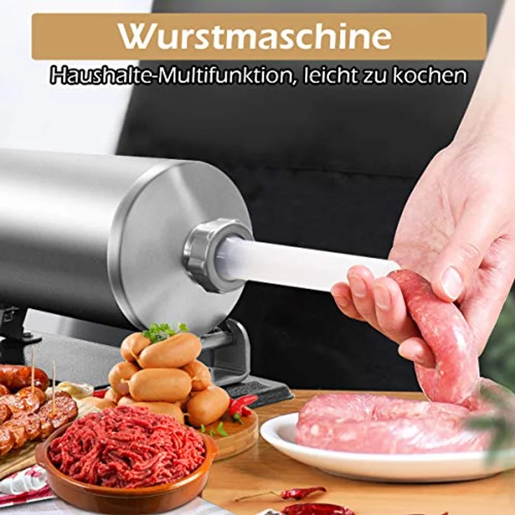COSTWAY Wurstfüllaufsatz, Wurstmaschine mit 4 Füllrohre & Tischklemme, 4,8L, Aluminium & Edelstahl – Bild 4