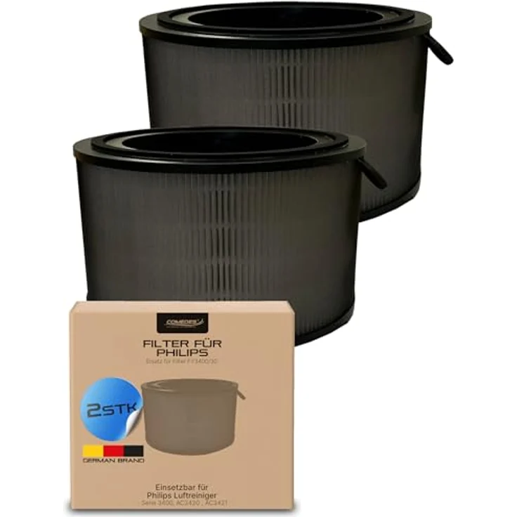 Comedes Filter-Set für Luftreiniger AC3420 & AC3421, 2er Set HEPA & Aktivkohle, Ersatz für Philips FY3400/30 – Bild 1