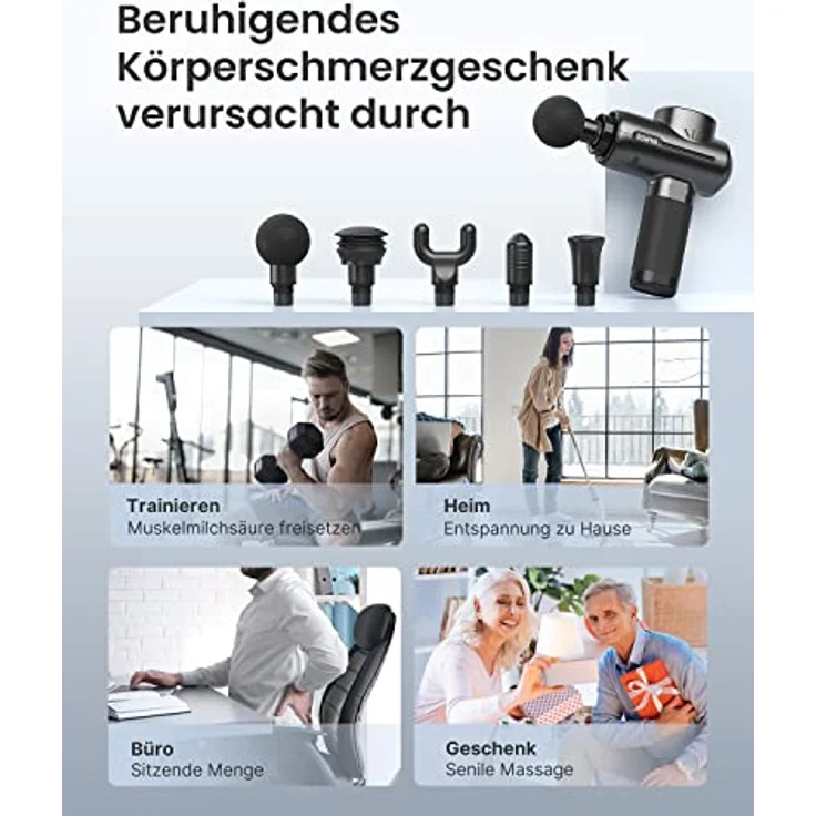 Massagepistole Massage Gun, RENPHO Massagepistole bis zu 3200U/min Massagegerät mit 2500mAh Akku und USB C Ladeanschluss zur Muskel Massage Entspannen, Schwarz – Bild 3