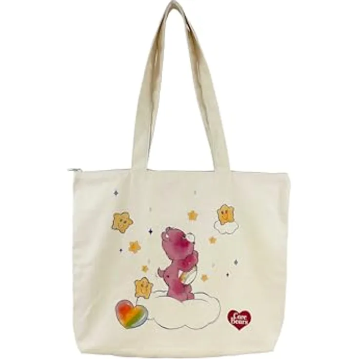 CYPBRANDS Care Bears Canvas-Shopper, beige, Tragetasche mit langen Griffen, offizielles Produkt