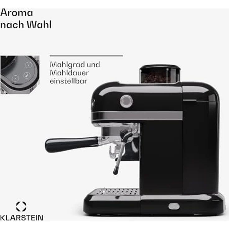 Klarstein Bella Café, Retro Mini-Espressomaschine mit Siebträger und Milchaufschäumer, 1550W, 1,4L Wassertank, 0,5L Milchtank, Thermoblock, ideal für Cappuccino – Bild 4