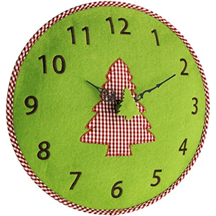 TFA Dostmann Analoge Filz-Wanduhr, 60.3025.04, mit Alpenmotiv, Tannen-Motiv, Quarzuhr, grün – Bild 1