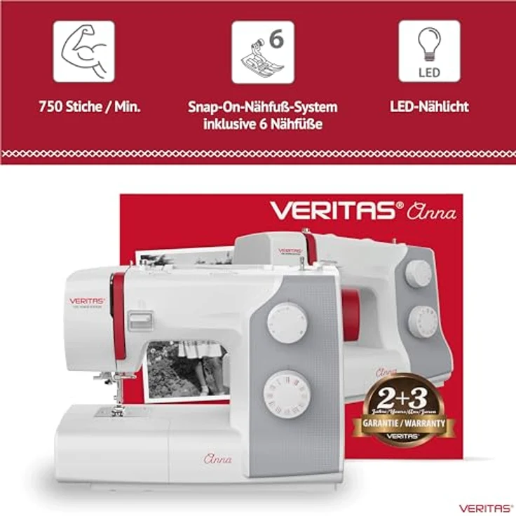 Veritas Freiarmnähmaschine Anna WeiŸß rot Hand-Nähmaschine, weiß – Bild 2
