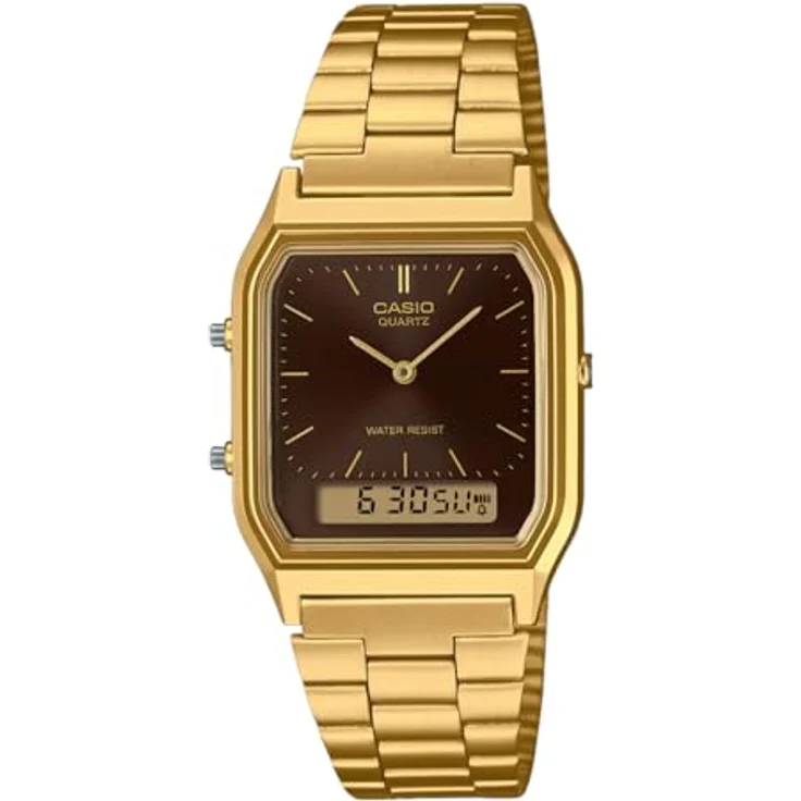 Casio Collection Edgy Armbanduhr Ana-Digi Goldfarben/Braun AQ-230GA-5AMQYES, Edelstahl beschichtet gold, braunes Zifferblatt – Bild 1