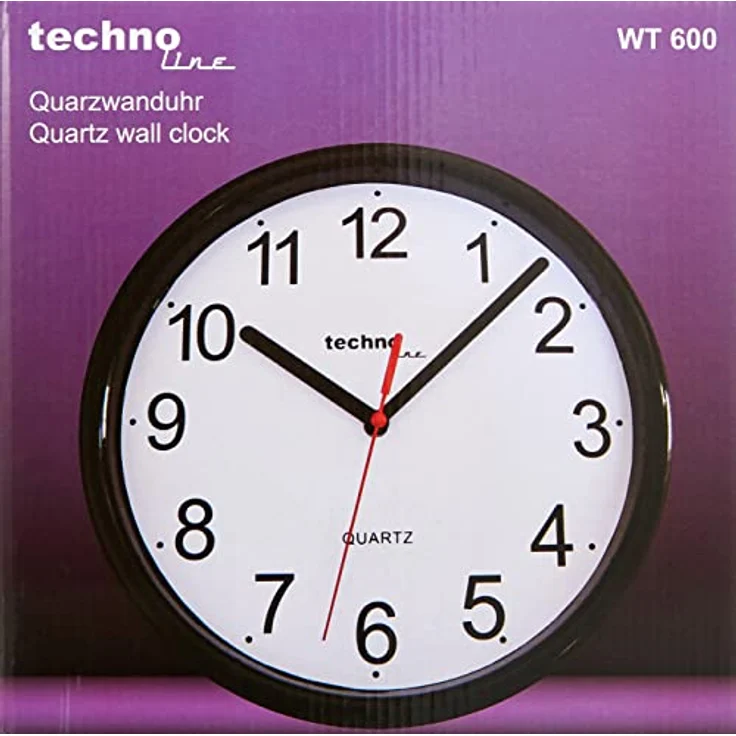 Technoline, WT 600 Wanduhr, Ø 25cm, Schwarz – Bild 2