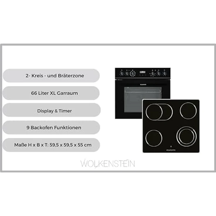 WOLKENSTEIN Einbauherdset WMOC, 100 XL-Garraum 66L, 9 Funktionen, 2-Kreis- und Bräterzone, Energieeffizienzklasse A, Heißluft, Grill, 8400 Watt, Timer – Bild 5