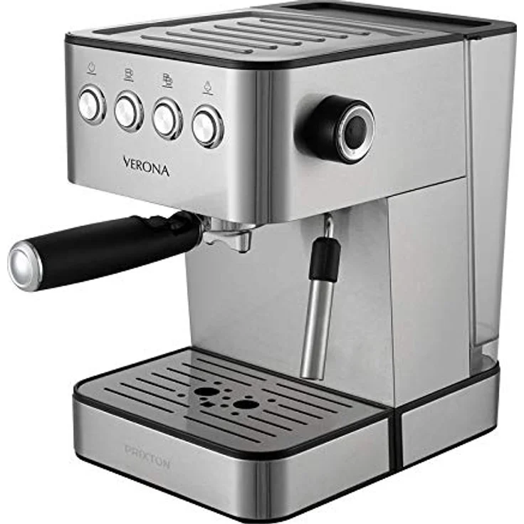 PRIXTON Verona Espressomaschine - 20 bar Druck - 850W Leistung - Siebträger für 2 Kaffees - Dampfgarer - Rostfreier Stahl – Bild 2