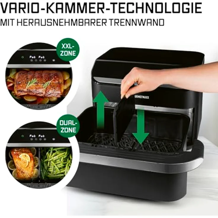 DS Produkte GM 2x 5L Vario Heißluftfritteuse, 2400W mit Divider, schwarz, 8 Programme, 2 separate Garzimmer – Bild 3