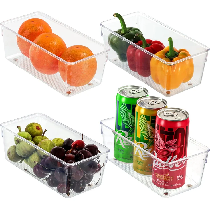 Kurtzy 4Stk Kühlschrank Organizer Box Set für Küche, Schränke Plastik Organizer 20cm Lang, Transparent für Bad, Speisekammer
