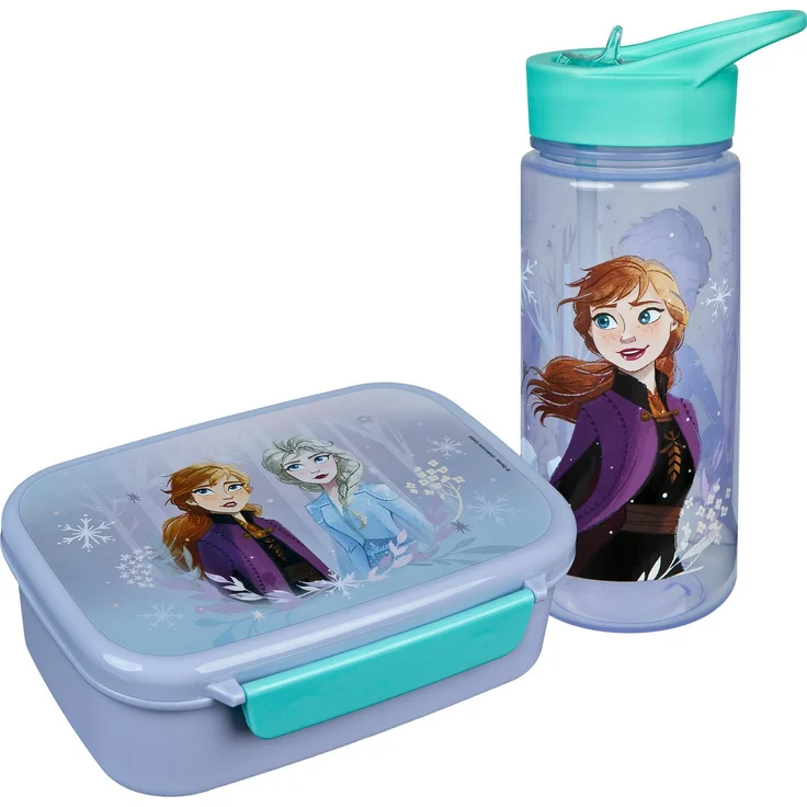 Scooli Lunchbox Brotzeitdose & AERO Trinkflasche Set, Frozen Motiv, Kunststoff, 2-tlg., 500 ml