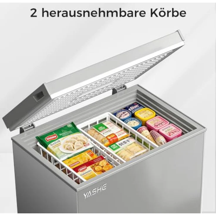 YASHE Gefriertruhe 150L, freistehende Tiefkühltruhe mit 2 herausnehmbaren Körben und 6 Temperaturstufen, Silber – Bild 5