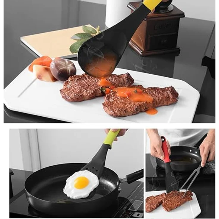 Cheffinger Kochbesteck Küchenhelfer Set 7-teilig Drehbar Kochen Gastronomie, Farbenfroh – Bild 2
