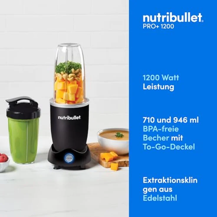NutriBullet Nutribullet Pro 1200, Elektrischer Mixer, Zerkleinerer, Smoothie Mixer, Multifunktionsmixer, 1200w Leistung, 700ml und 900ml Gläser, schwarz – Bild 2