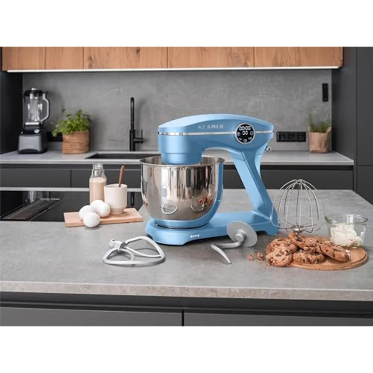 KLAMER Küchenmaschine 1800W, Knetmaschine mit 6 Liter Edelstahl Schüssel, 10 Geschwindigkeitsstufen mit Timer, Rührbesen, Knethaken, Schneebesen und Spritzschutz – Bild 2
