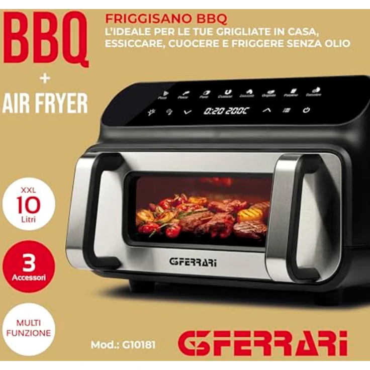 G3Ferrari G10181 Einzelfritteuse 10 l unabhängig 2000 W Schwarz, Edelstahl mit Multifunktionsluftfritteuse und doppelten Heizelementen – Bild 2