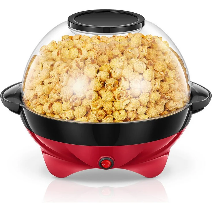 FOHERE Popcornmaschine 5.5L, automatisches Rühren, 180°-Drehfunktion, rot