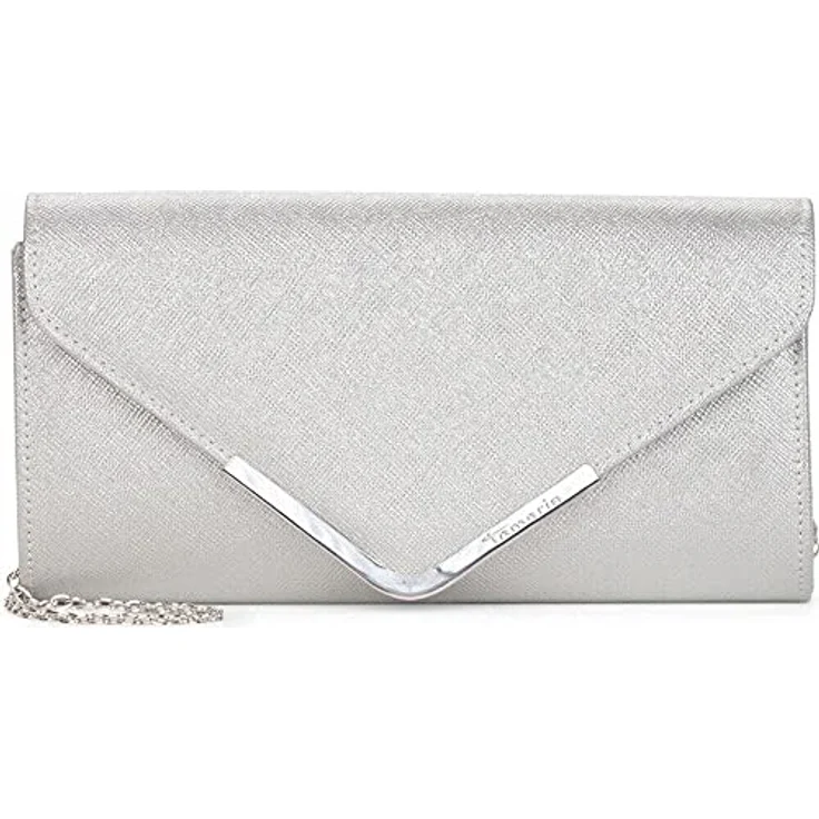 Tamaris Clutch Amalia, geräumige Umhängetasche mit Magnetverschluss und abnehmbarer Kette, Silber – Bild 1