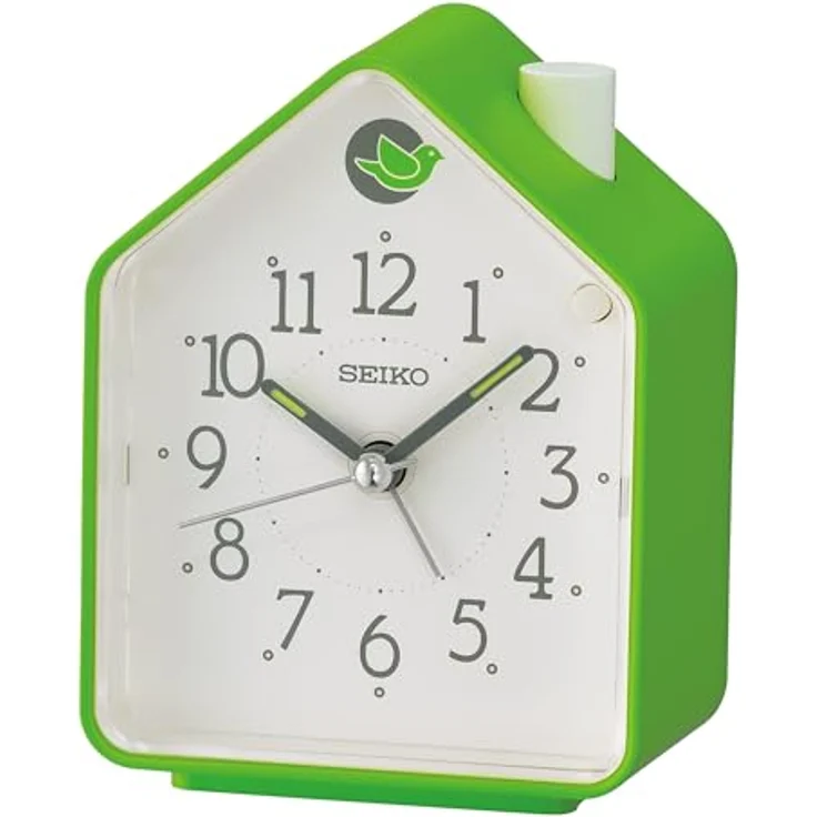 Seiko Quarzwecker 110 x 84 mm, Vogelhaus-Form mit Vogelstimmen, grünes Kunststoffgehäuse – Bild 2
