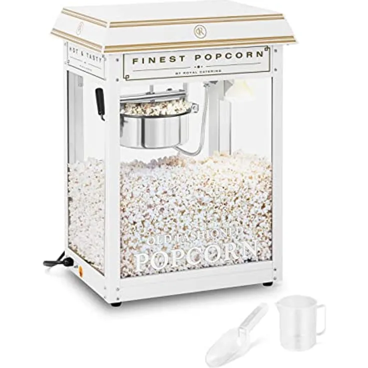 Royal Catering RCPS-WG1 Retro Popcornmaschine Popcornmaker Popcornautomat 1600 W 5 kg/h golden & weiß