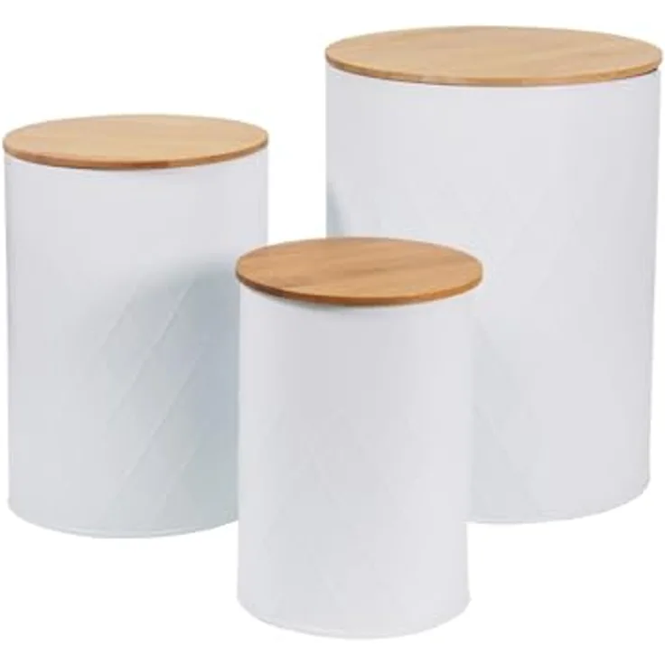 neuetischkultur Vorratsdosen 3er-Set weiß mit Holzdeckel aus Metall 3 Größen, Serie: Vorratsdosen