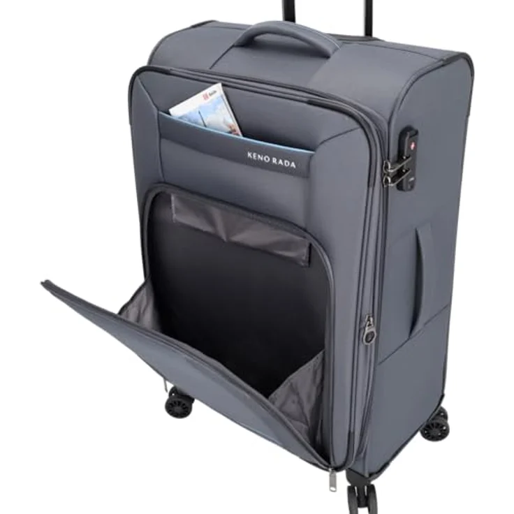 Kenorada Reisetrolley MEDON Trolley 4 Wheels | Leichter Koffer mit TSA Zahlenschloss | Weichgepäck Koffer Stoff mit Reißverschluss | Doppelgestänge (anthrazit, M - 67 cm mittlerer Koffer) – Bild 2