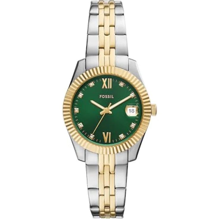 Fossil Damen Analog Quarz Uhr mit Edelstahl Armband ES5388, Rundes Gehäuse, grünes Zifferblatt, Wasserdicht bis 50m – Bild 1