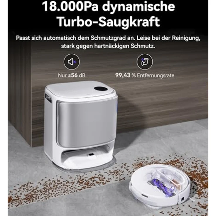 Narwal Freo Z10 Ultra Saug- & Wischroboter, 65W, 120 Min Laufzeit, 0,8L, Laser-Navigation, WLAN, beutellos, weiß/silber – Bild 6