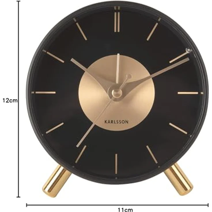 Karlsson Wecker Gold Disc, runder Wecker aus Eisen, Schwarz, Ø12cm mit Zifferblatt-Streifen – Bild 4
