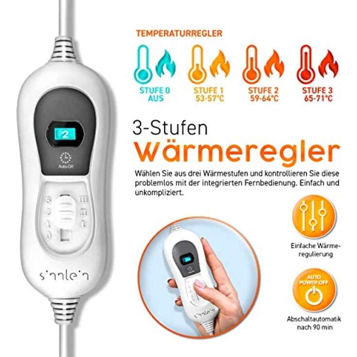 sinnlein Heizkissen elektrisch Beige für Bauch und Rücken Heizgürtel mit 3 Temperaturstufen & Abschaltautomatik Wärmegürtel mit verstellbarem Band und Klettverschluss – Bild 4