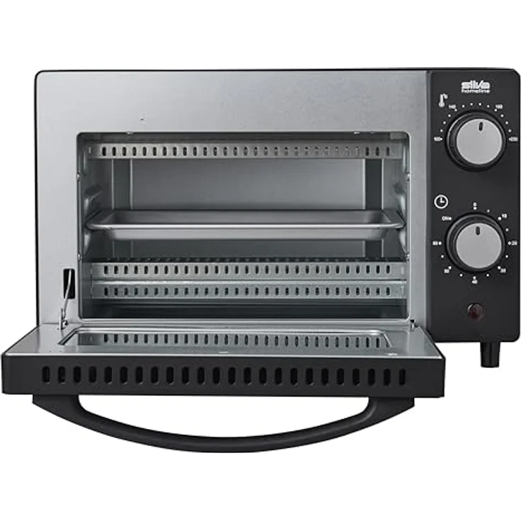 SILVA Schneider MB 1000, Minibackofen, 10 L, schwarz, 650 Watt, Temperaturregelung 100-230 °C, Timer mit Endsignal, Quarzheizelemente, Doppelglastür, Inklusive Backblech, Grillrost & Griff – Bild 2