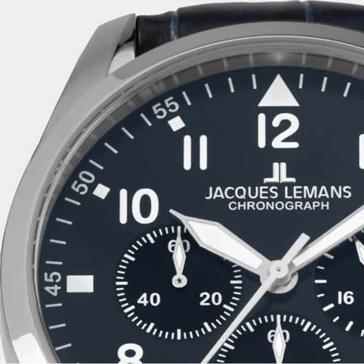 Jacques Lemans Herren Uhr 42-2B Chronograph, Edelstahl, Leder dunkelblau – Bild 3