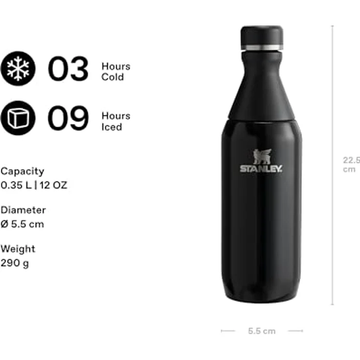 Stanley 1913 All Day Slim Edelstahl Trinkflasche 0.35L - Auslaufsicher, BPA-frei, spülmaschinenfest, Kühlt 3 Stunden, Eisgekühlt bis 9 Stunden - Black – Bild 2