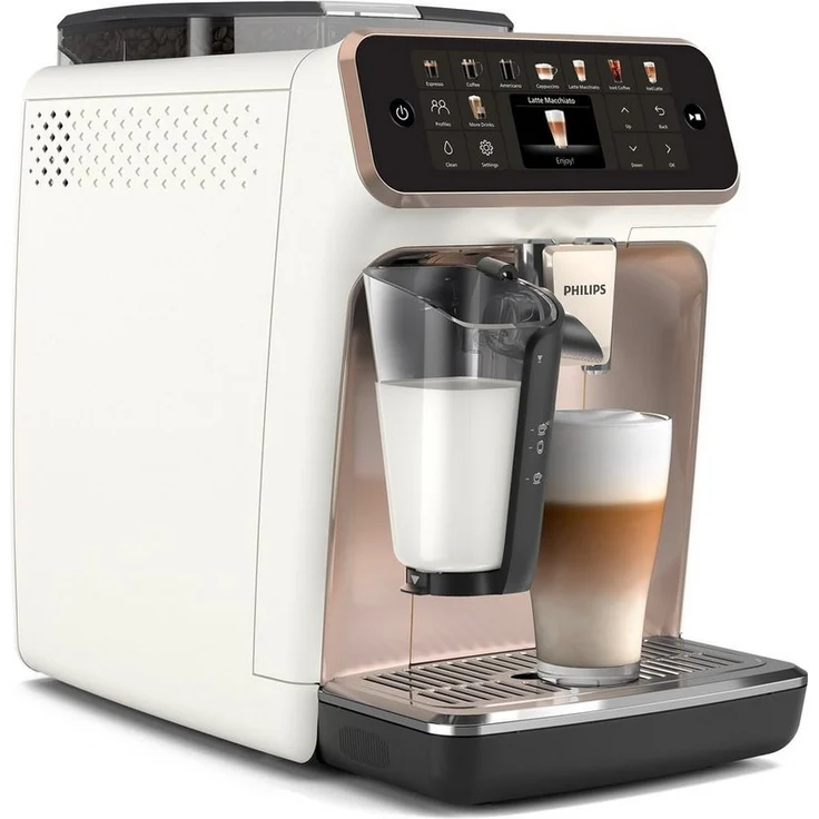 Philips Kaffeevollautomat EP5543/80 5500 Series, 20 Kaffeespezialitäten (heiß oder eisgekühlt), Rosé-Weiß, LatteGo-Milchsystem, SilentBrew Technologie – Bild 1