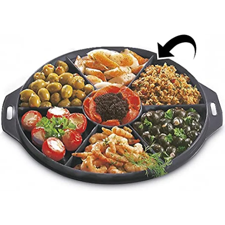 Xavax Kuchen-Transportbox rund mit Deckel Kuchenbehälter Ø 28,5 cm, Innenhöhe 8 cm, Kuchenbox mit Stückeinteilungshilfe, Haube und Servierfächern, Party- und Tortenbutler Tortenplatte anthrazit – Bild 6