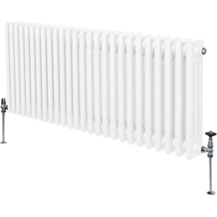 Monster Shop Traditioneller 3-Spalten-Heizkörper 600 x 1192mm, Horizontaler Wandheizkörper aus glänzendem Weiß Kohlenstoffstahl mit 6255 BTU Wärmeleistung, inkl. Reinigungsbürste & Befestigungskit – Bild 1