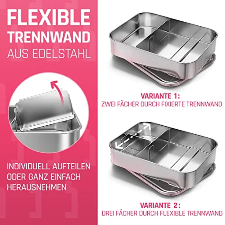 boddels Lunchbox SMACHT 1.400ml Brotdose aus Edelstahl, hält warm, mit Trennwand, Silikonband, BPA-frei – Bild 4