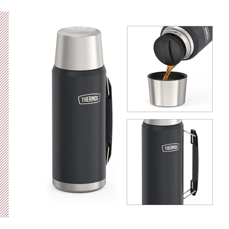 Thermos ICON BEVERAGE BOTTLE 1,20l, grau/graphite mat, Isolierflasche mit Trinkbecher, 24 h heiß / 24 h kalt, spülmaschinenfest, absolut dicht, BPA-frei – Bild 2