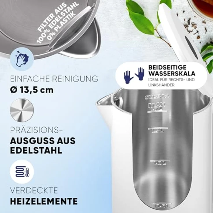 Stillstern Wasserkocher Turbo-Heat "Clarity", 1,7L, 2200W, doppelwandig, Anti-Fingerprint, leise, Edelstahl – Bild 6