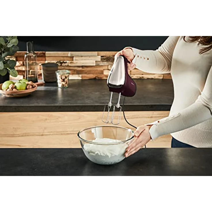 Tefal HT6525 Powermix Silence Handmixer | 600 W Leistung | offener Griff | Geschwindigkeitsstufen + Turbo-Funktion | 2 Schneebesen + 2 Knethaken aus Edelstahl | Stabmixer-Aufsatz aus Edelstahl | Rot – Bild 3
