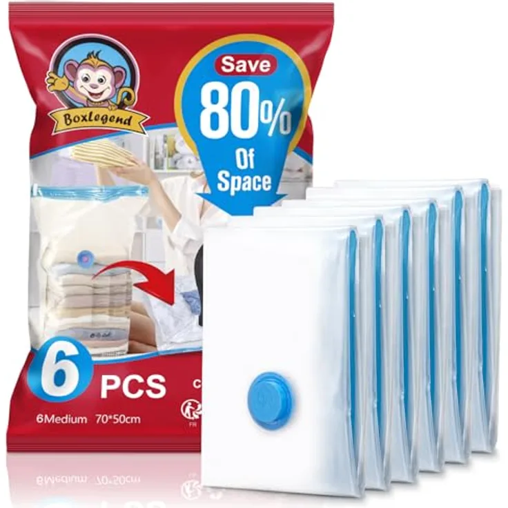 BoxLegend Vakuumbeutel 6er Set, Wiederverwendbare Vakuum Aufbewahrungsbeutel 70x50cm für Kleidung, Bettdecken und Kissen mit Platzersparnis von bis zu 80%: Tests, Infos & Preisvergleich