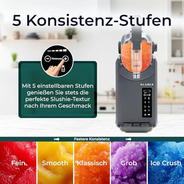 KLAMER Slush Maschine, 2L, mit 5 Programmen für Slushie, Cocktail, Milchshake, Frappé, Wein, Turbo Freeze, inklusive digitalem Rezeptbuch und automatischer Reinigung – Bild 3