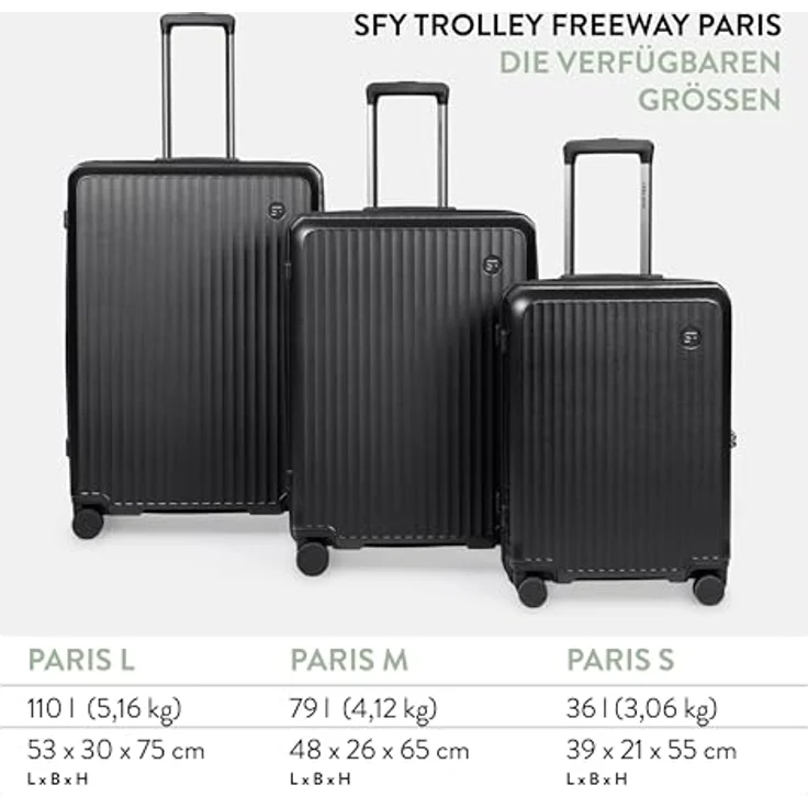 SURI FREY Trolley SFY FreyWay Paris, Handgepäck Koffer aus robustem Polycarbonat, 36 Liter, TSA Zahlenschloss, schwarz – Bild 8
